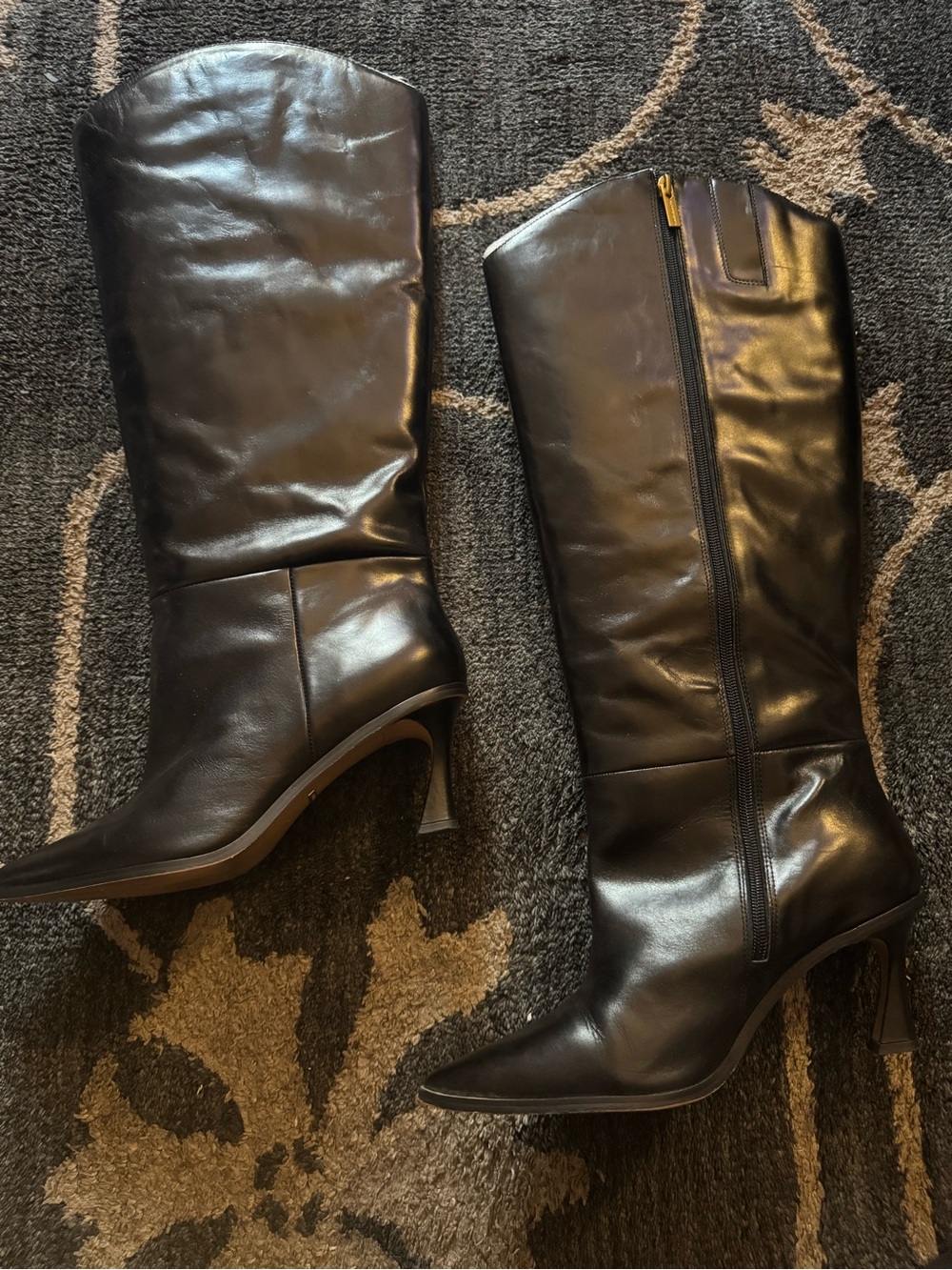 Vince Camuto Black Leather Over-The-Knee Pointed Toe Boots wide calf